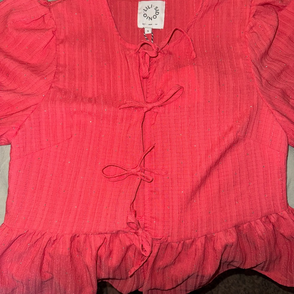 Red Ruffled Tie-Front Top